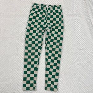 GAP Kids Green Cream Checkered Cozy Pants Leggings St. Patrick’s‎ size medium